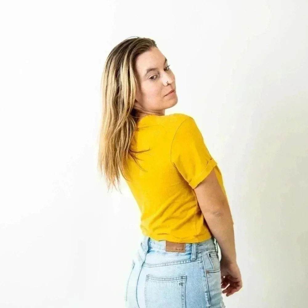 Vibe N' "Sunshine" Yellow Cropped Tee Shirt - Picture 2 of 6